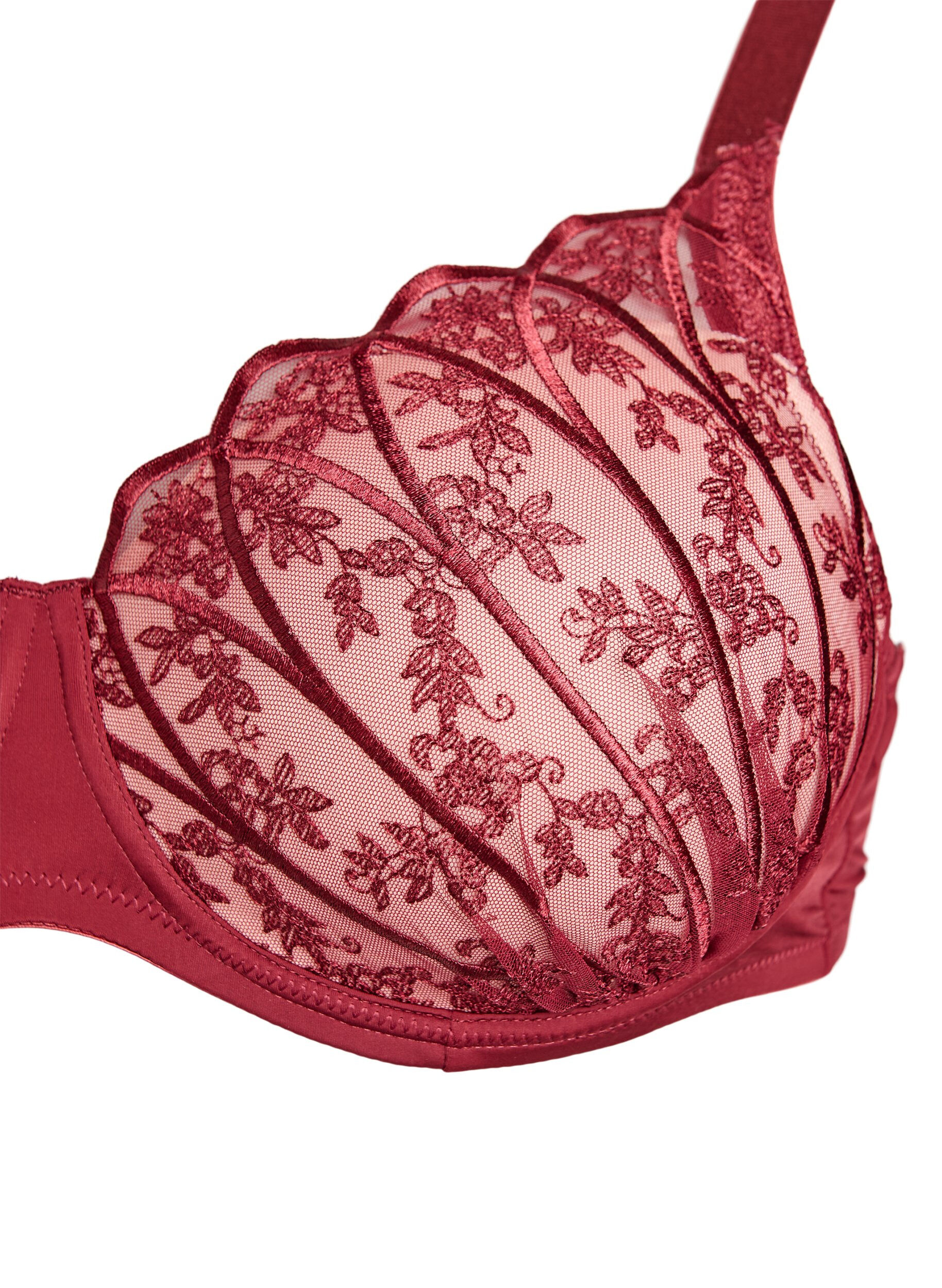 Zizzifashion Bra with embroidered lace and moulded cups, Dark Bordeaux, Packshot image number 2