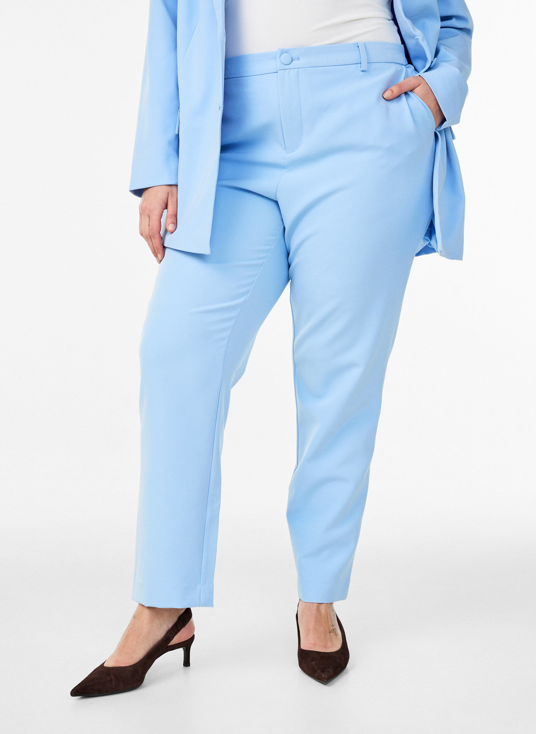 Zizzifashion Trousers with pockets and straight legs, Light Blue, Model image number 2