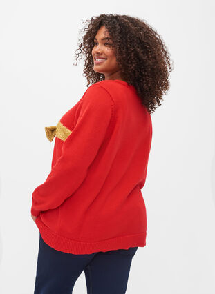 Christmas Jumper in lurex, Red W/gold lurex, Model image number 1