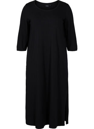 Cotton midi dress with slits, Black, Packshot image number 0