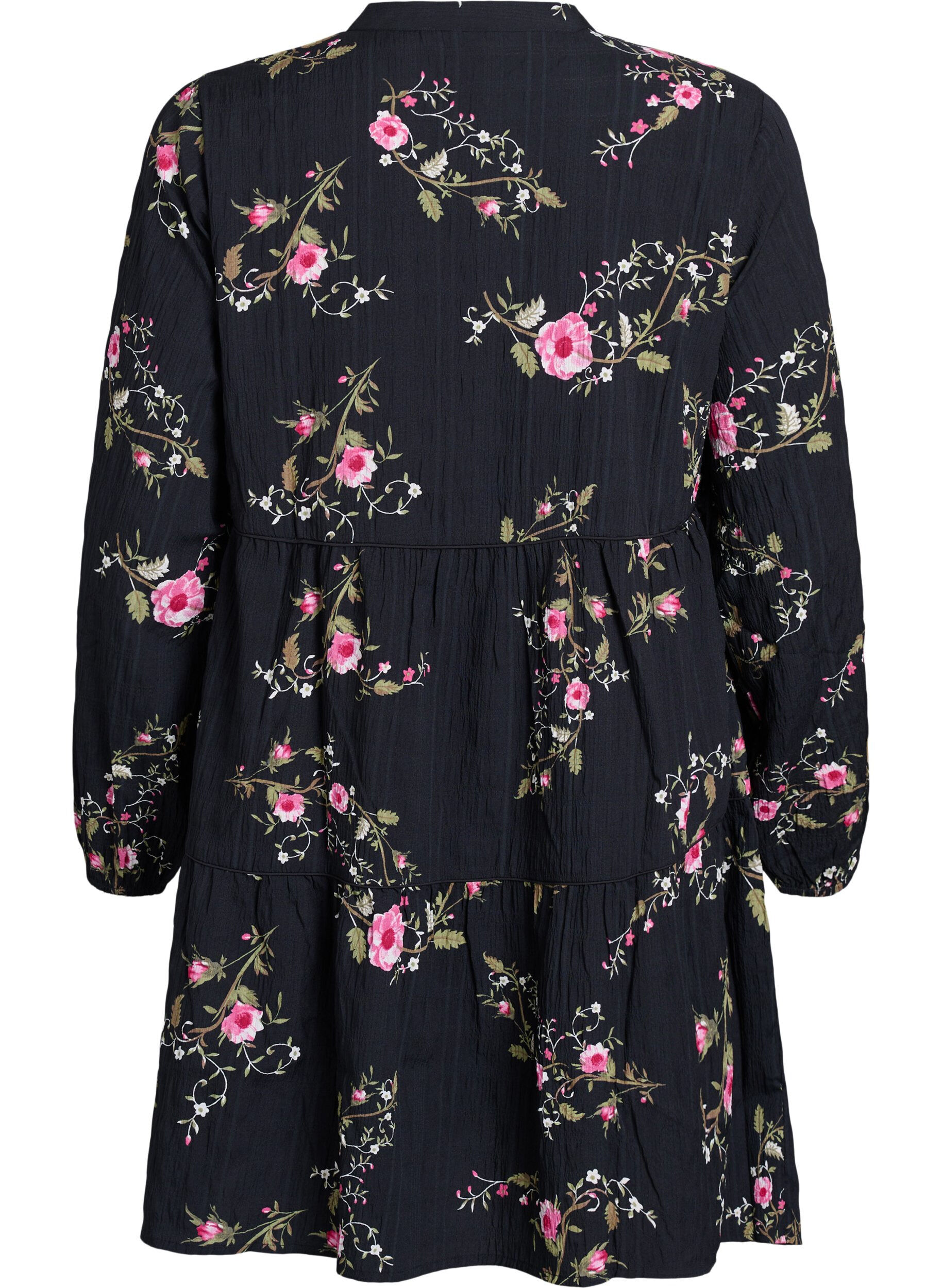 Zizzifashion Floral print dress with tie fastening, Black, Packshot image number 1