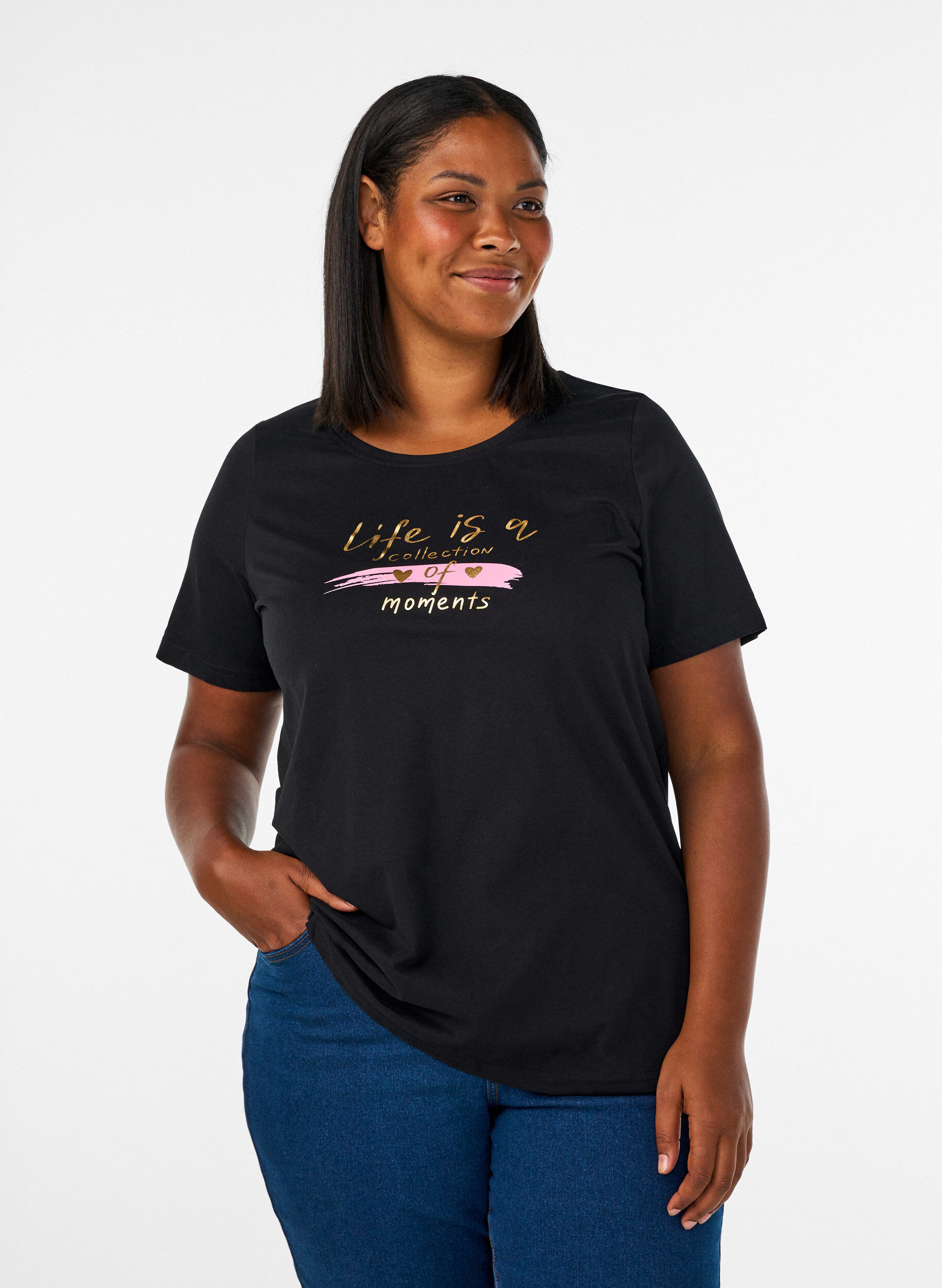 T-shirt with motif, Black, Model