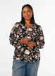 Floral blouse in linen and viscose with long sleeves, Black, Model image number 0