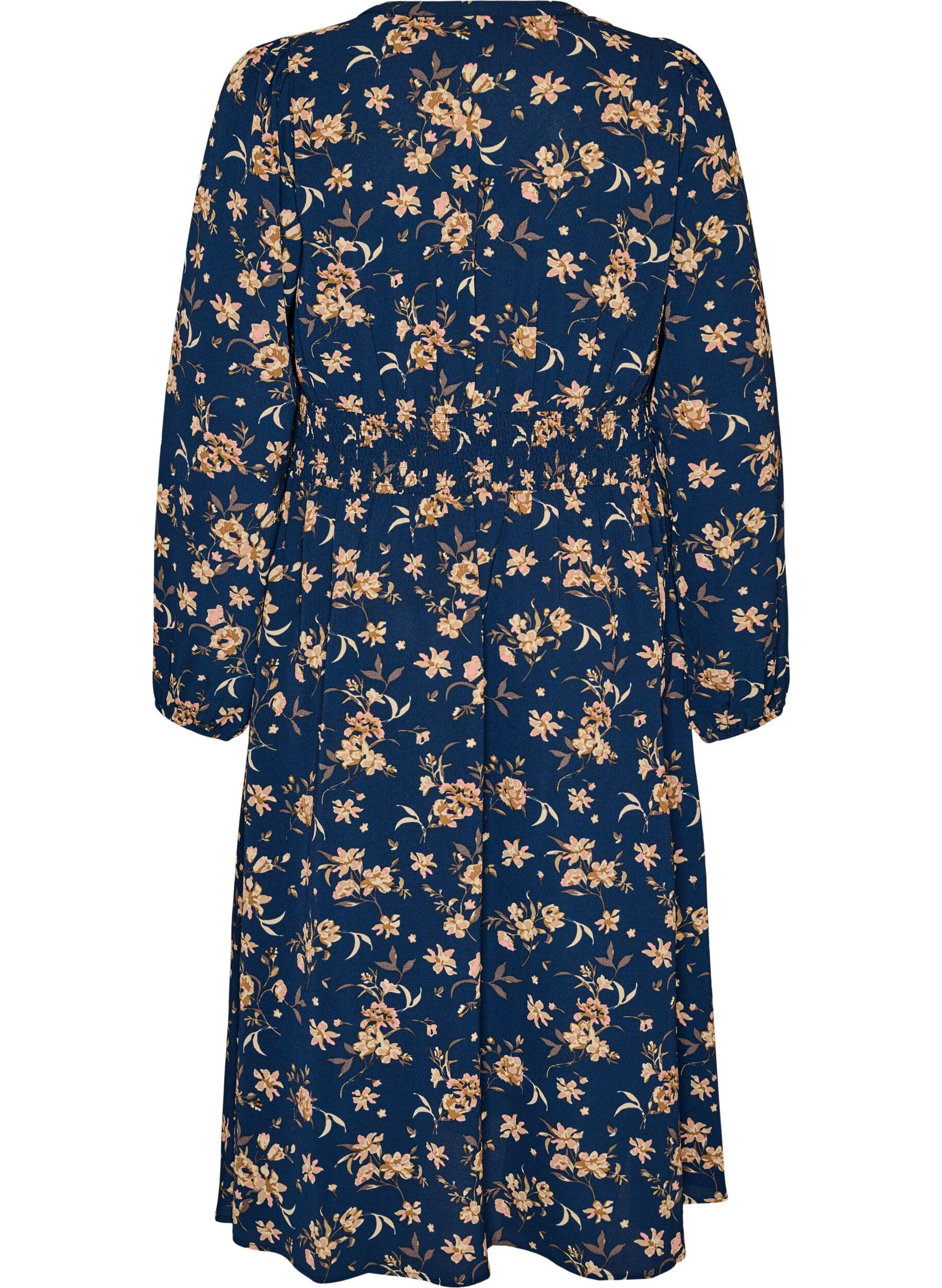 Zizzifashion Midi dress with smock and decorative buttons, Blue, Packshot image number 1