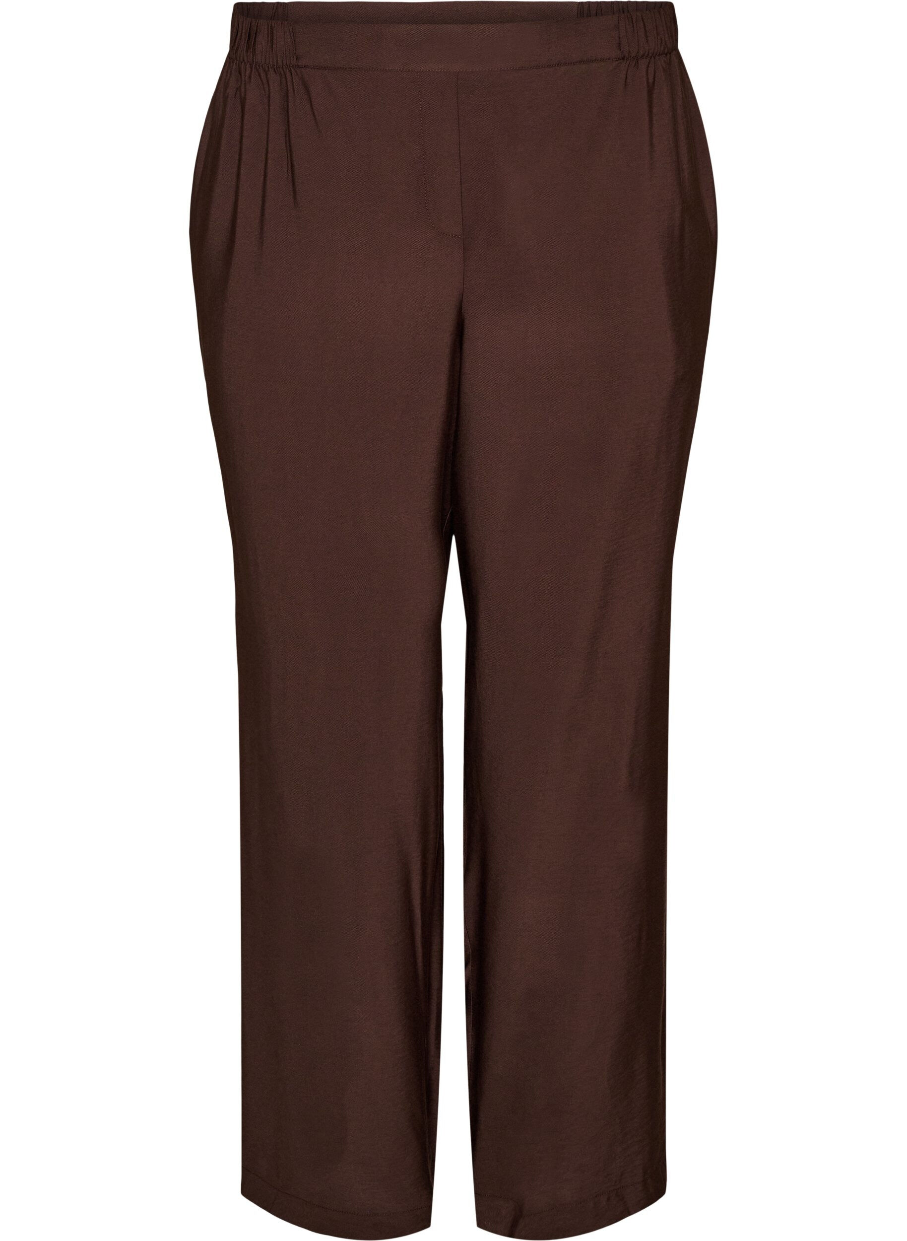 Zizzifashion Viscose trousers with an elasticated waist and straight legs, Brown, Packshot image number 0
