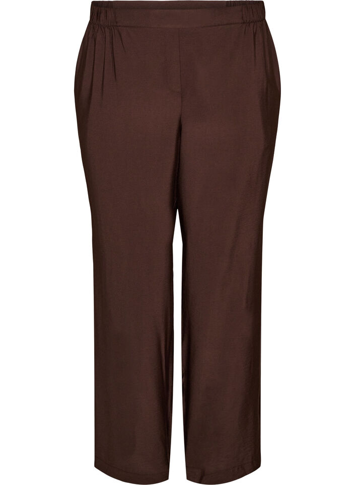 Viscose trousers with an elasticated waist and straight legs, Brown, Packshot image number 0