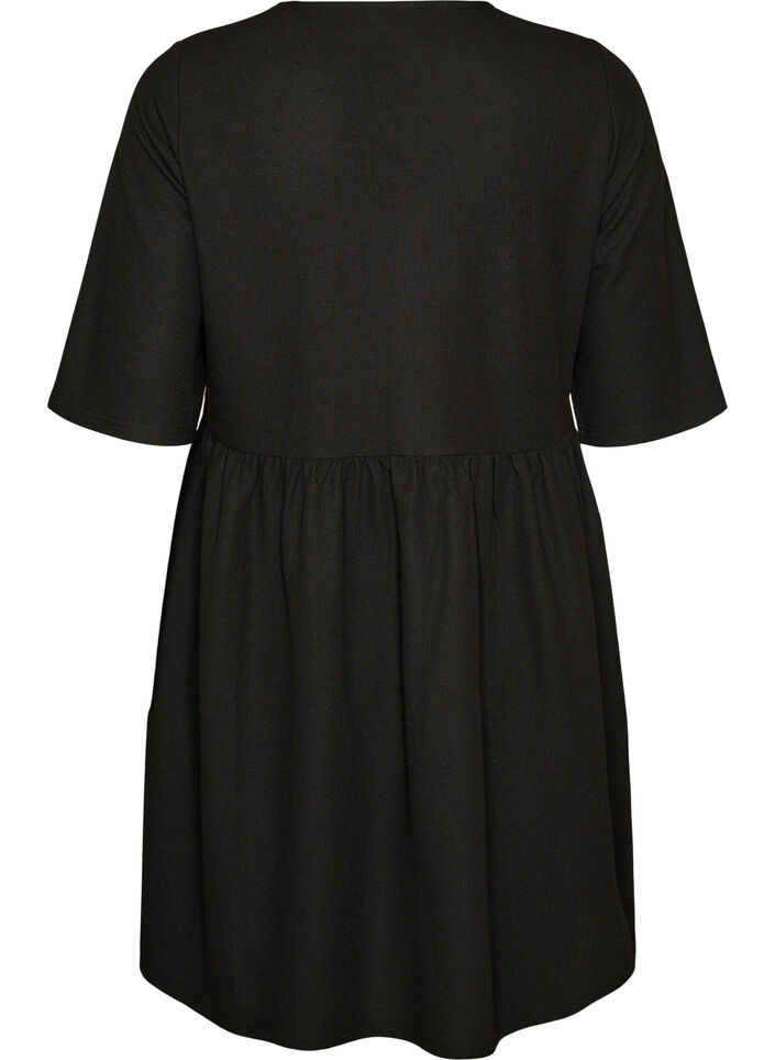 Dress with a ribbed texture and an empire line, Black, Packshot image number 1