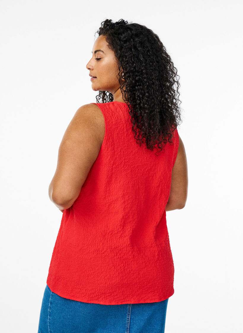 Sleeveless top with texture, Red, Model image number 2