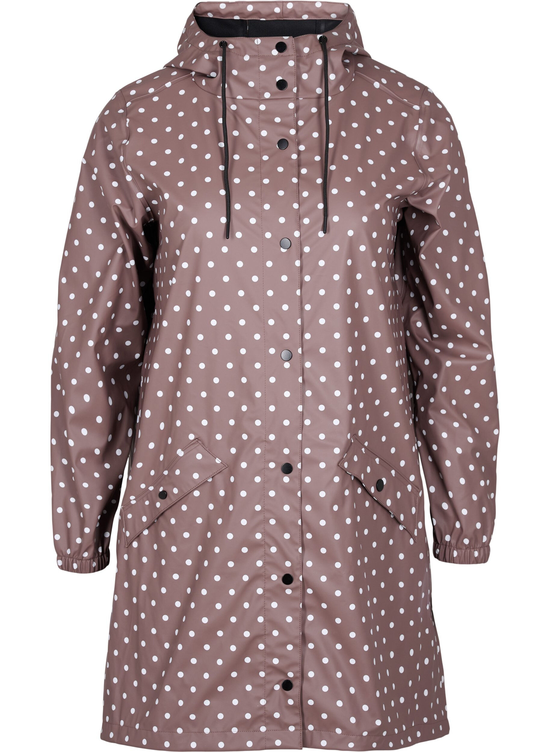 Zizzifashion Hooded polka dot rain jacket, Iron W/White dot, Packshot image number 0