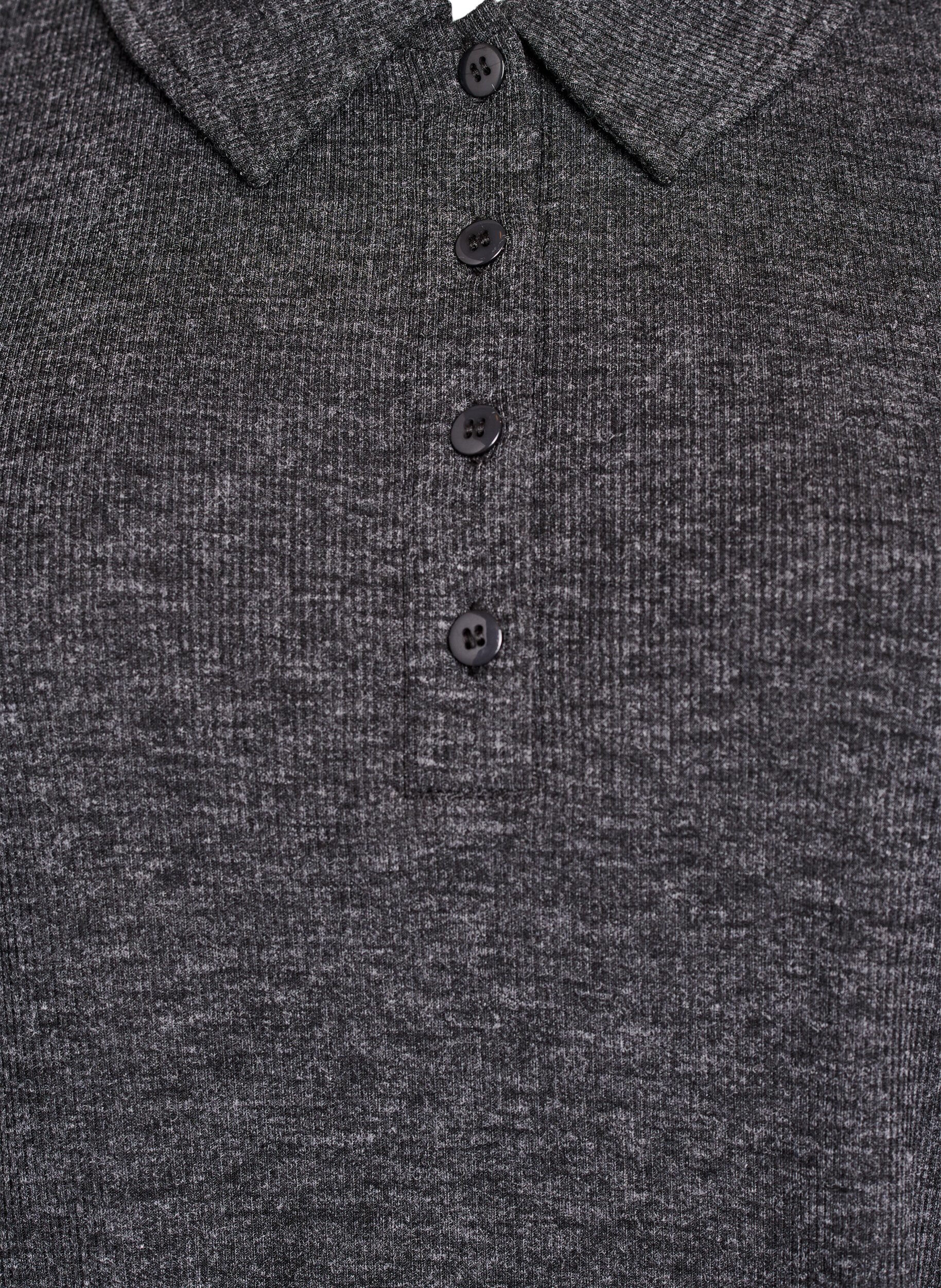 Zizzifashion Long-sleeved polo in stretchy ribbed quality, Dark Grey, Packshot image number 2