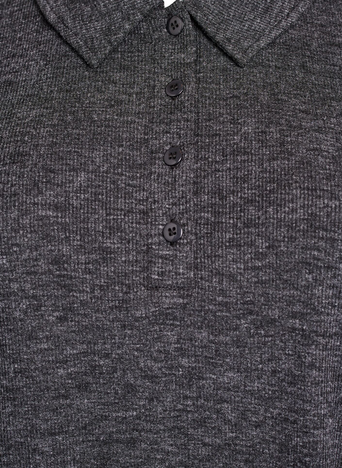 Long-sleeved polo in stretchy ribbed quality, Dark Grey, Packshot image number 2