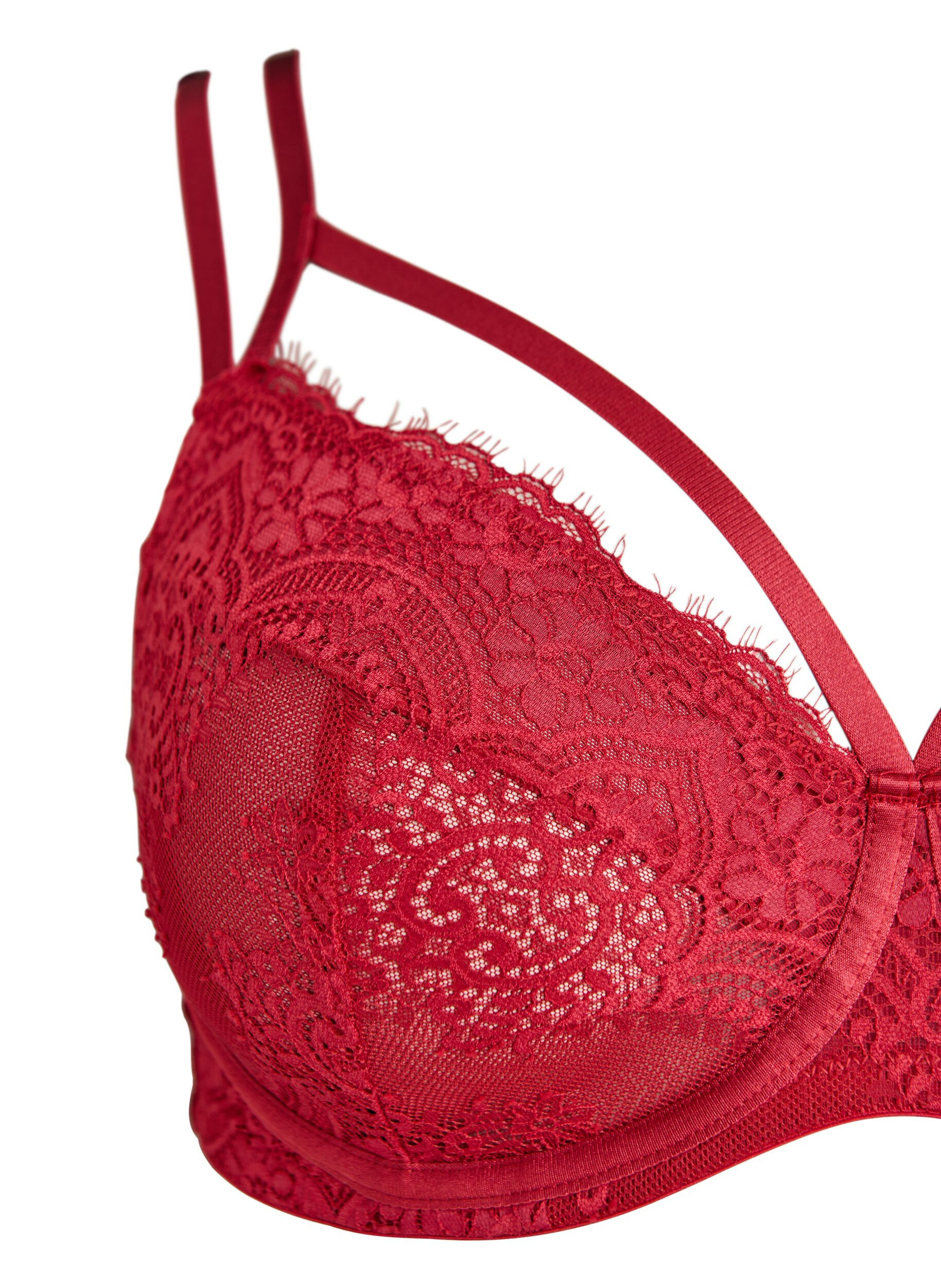 Zizzifashion Full cover lace bra with strap details, Red, Packshot image number 2