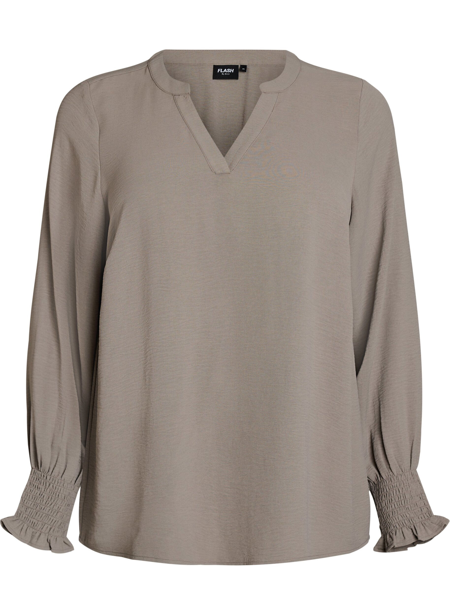 ZizzifashionBlouse with smock cuffs and V-neck, Beige, Packshot image number 0