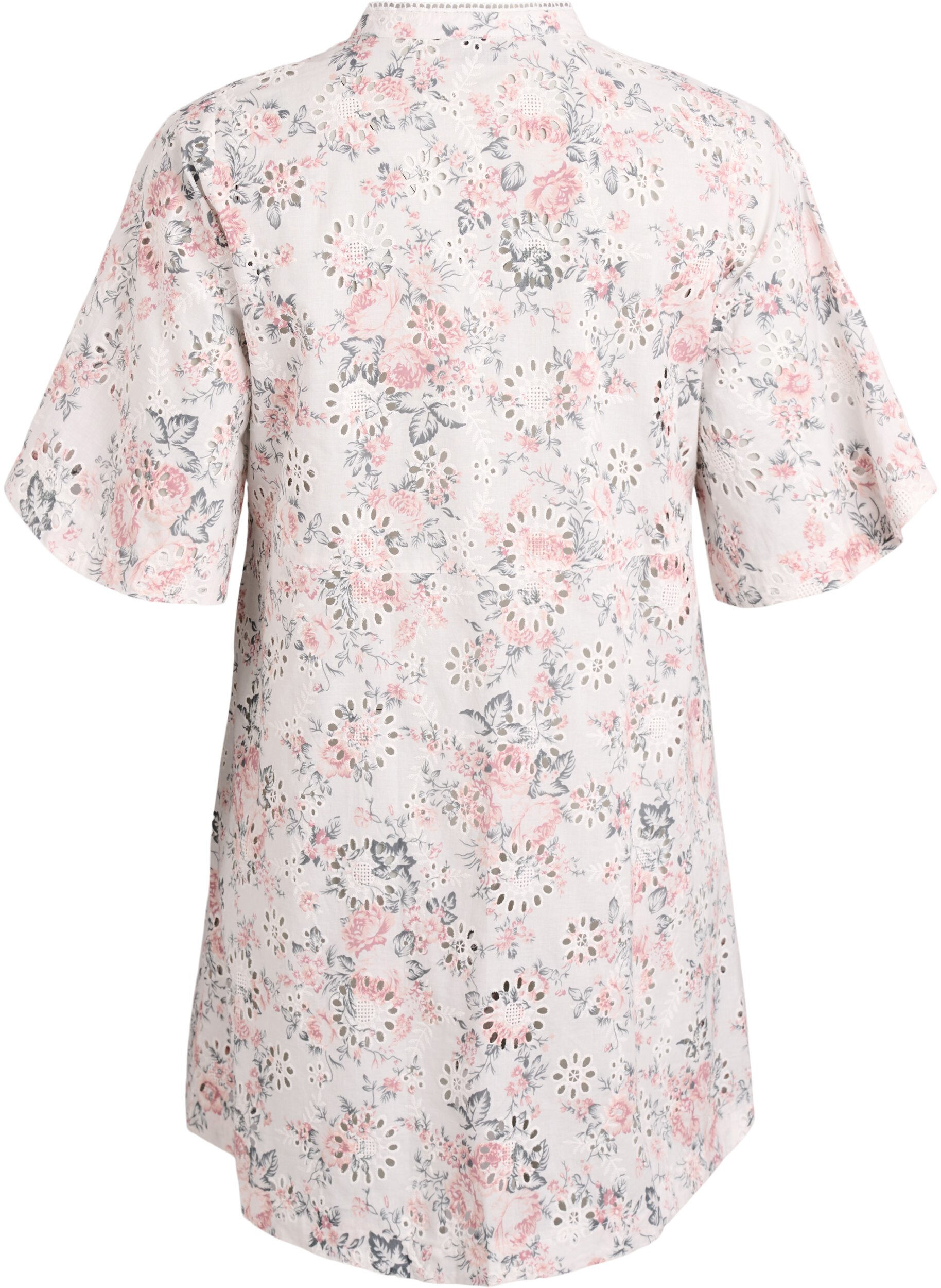 Zizzifashion Cotton dress with floral print and broderie anglaise, Vanilla, Packshot image number 1