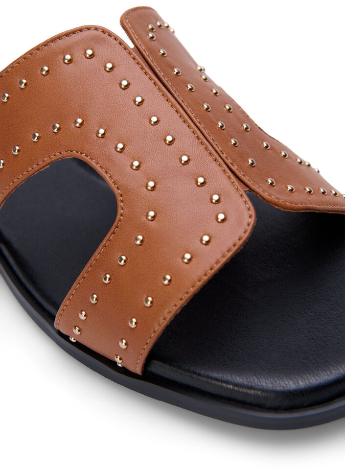 Wide fit - Flat sandals with studs, Brown, Packshot image number 3