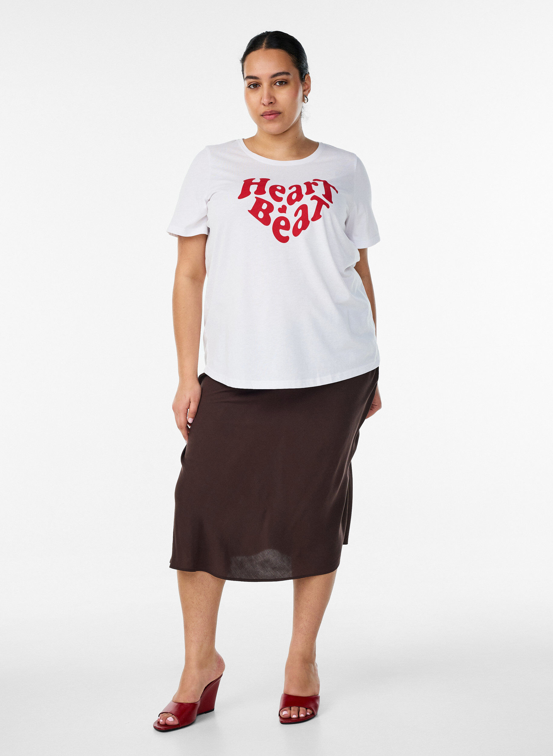 Zizzifashion Viscose skirt with an elasticated waist, Brown, Model image number 0