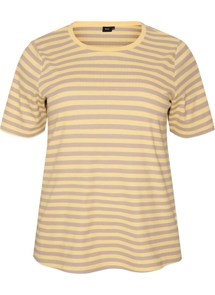 Striped T-shirt with ribbed texture, Yellow, Packshot image number 0