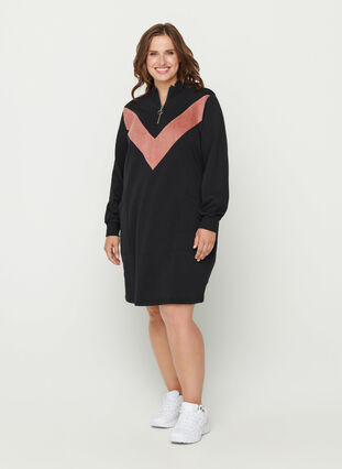Sweater dress with pockets and a zip, Black w. Burlwood, Model image number 3