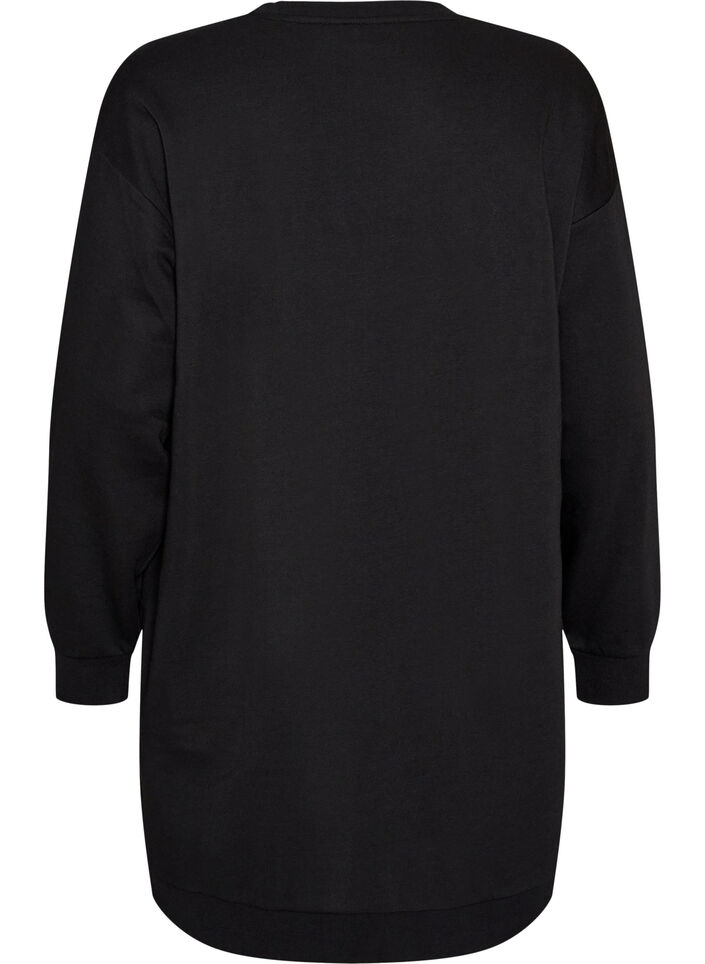 Loose sweatshirt dress with pockets, Black, Packshot image number 1