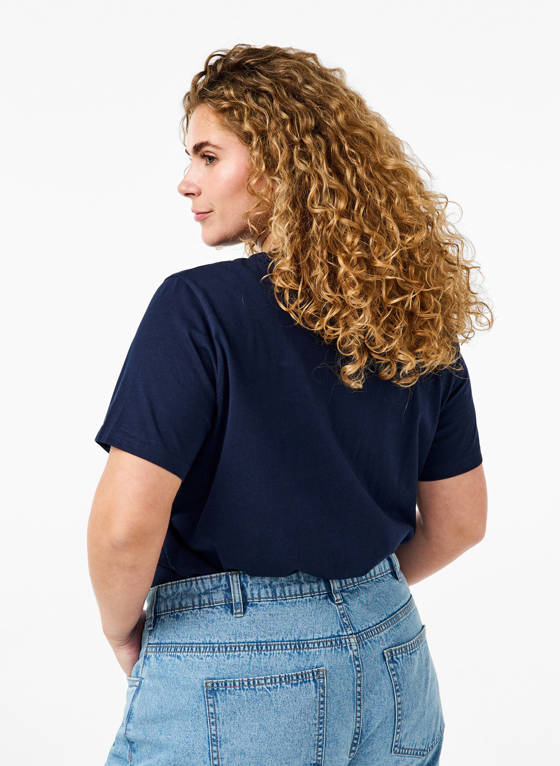 Zizzifashion Basic cotton T-shirt with round neck, Blue, Model image number 2