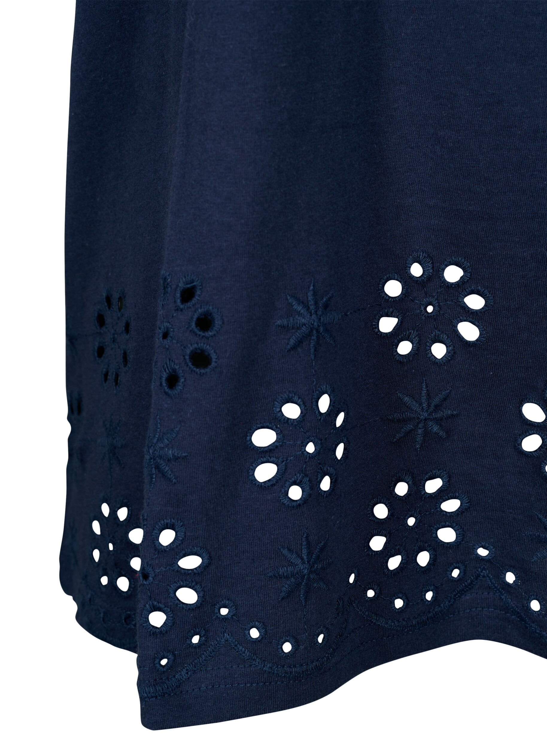 Zizzifashion T-shirt in cotton with embroidery anglaise, Navy Blazer, Packshot image number 3