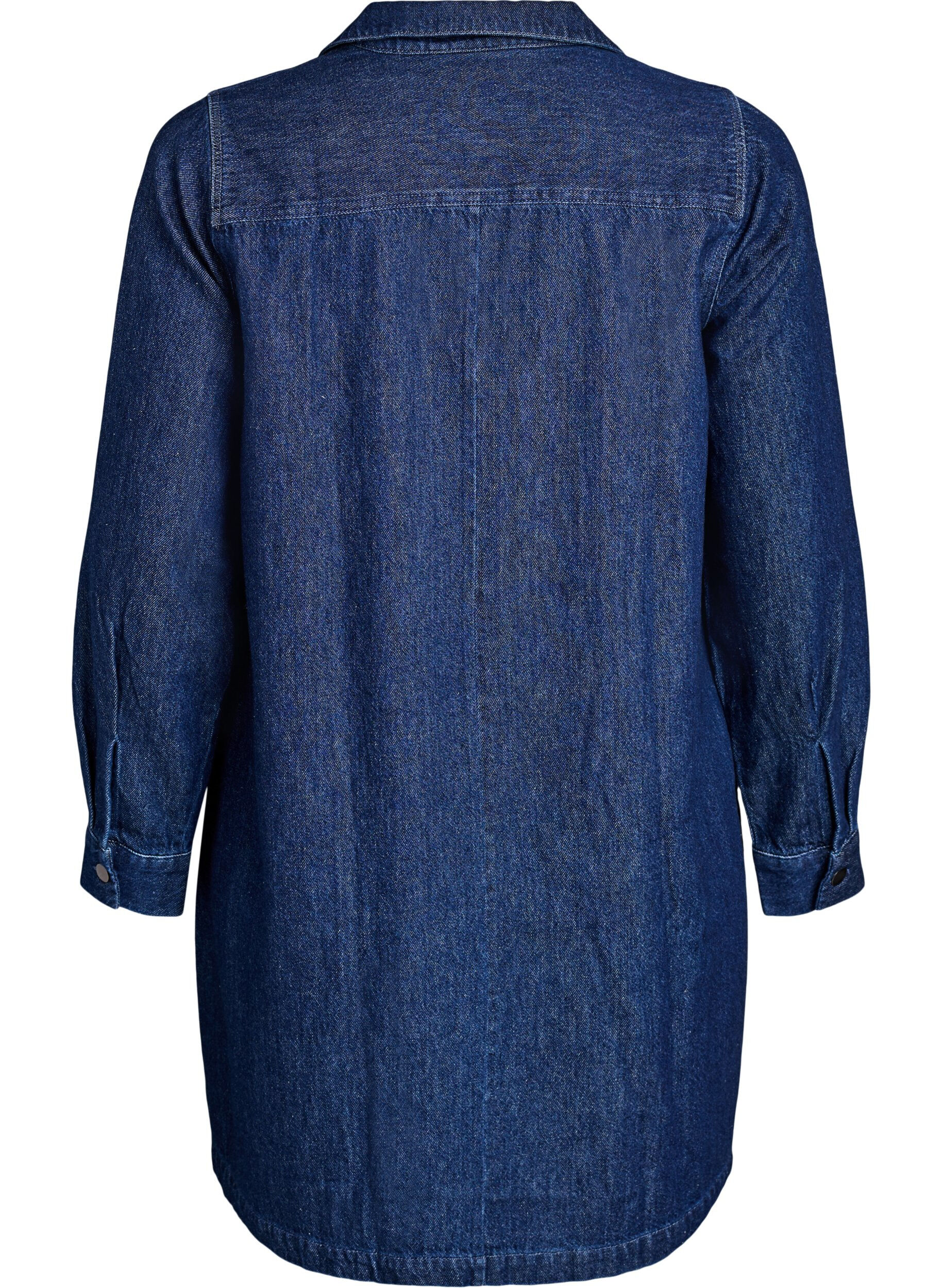 ZizzifashionShort denim dress with a V-neck and collar, Blue, Packshot image number 1