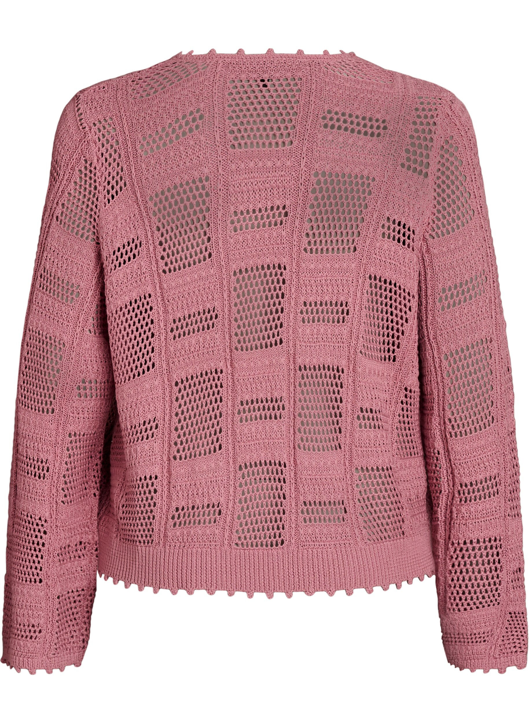Zizzifashion Knitted cardigan with ties and an openwork pattern, Rose, Packshot image number 1