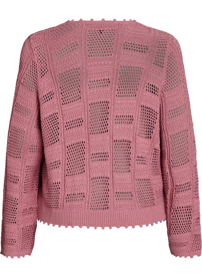 Knitted cardigan with ties and an openwork pattern, Rose, Packshot image number 1