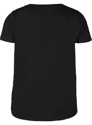 Short-sleeved cotton t-shirt with a print, Black w. Silver, Packshot image number 1
