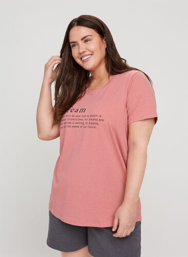 Short-sleeved nightshirt with print, Dusty Rose Mélange, Model image number 0