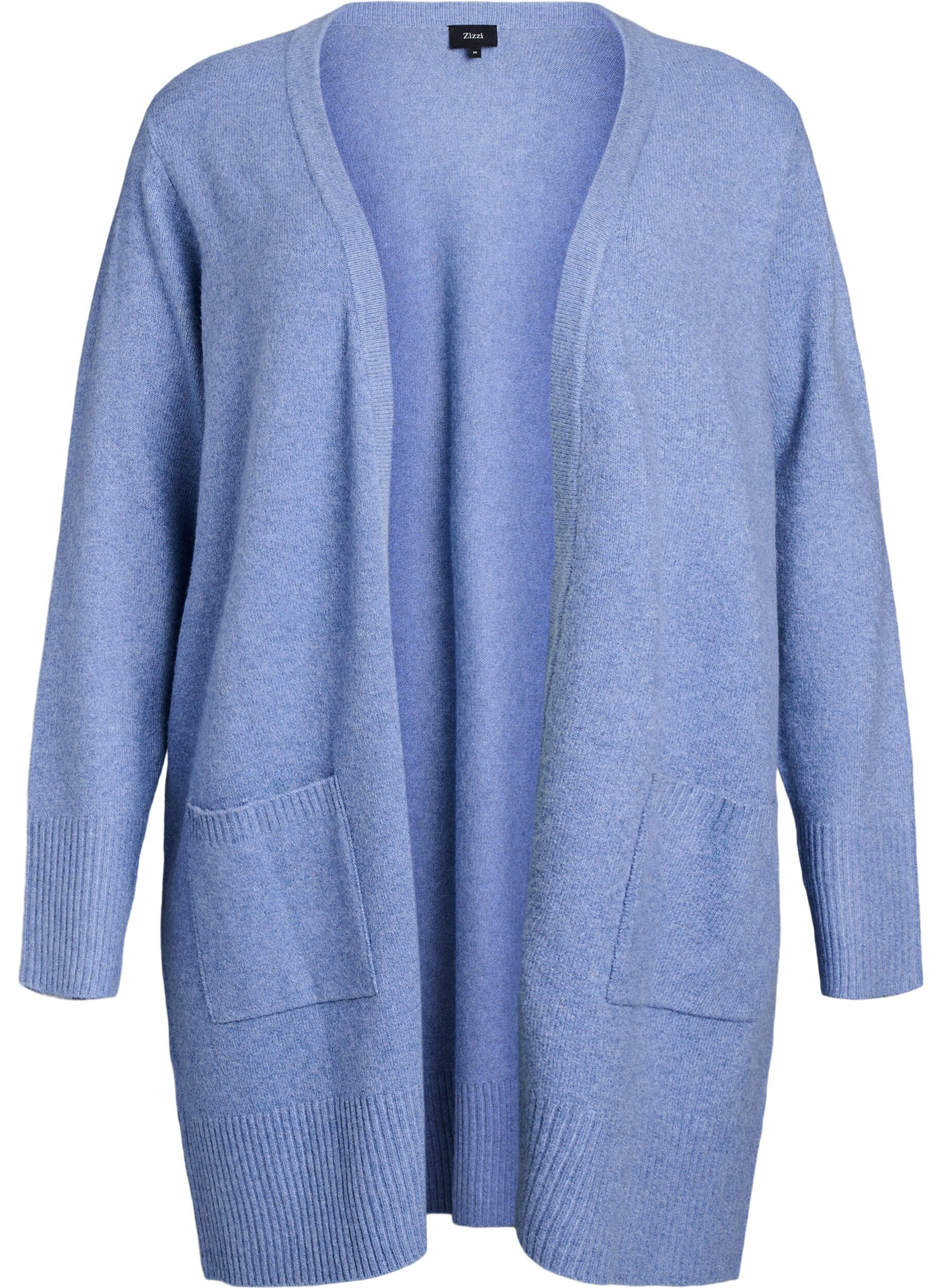 Zizzifashion Ribbed Knit Cardigan with Pockets, Blue, Packshot image number 0