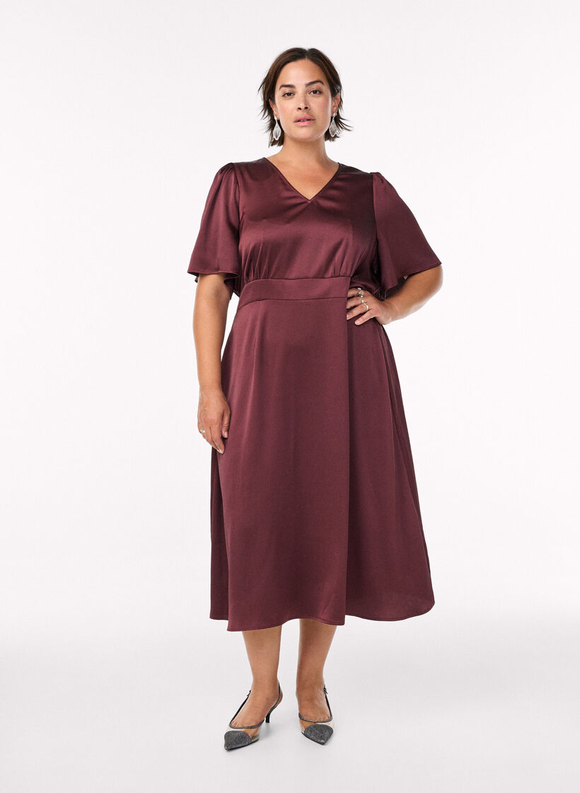 Empire party dress in midi length, Dark Bordeaux, Model image number 0