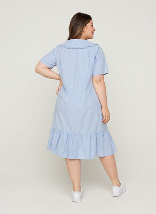 Short-sleeved cotton dress with stripes, Blue Stripe, Model image number 1