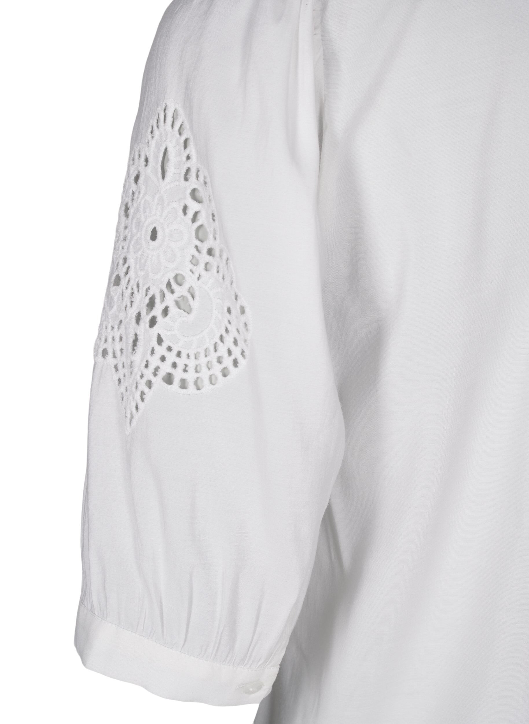 Zizzifashion Shirt blouse with ruffles and broderie anglaise, White, Packshot image number 3