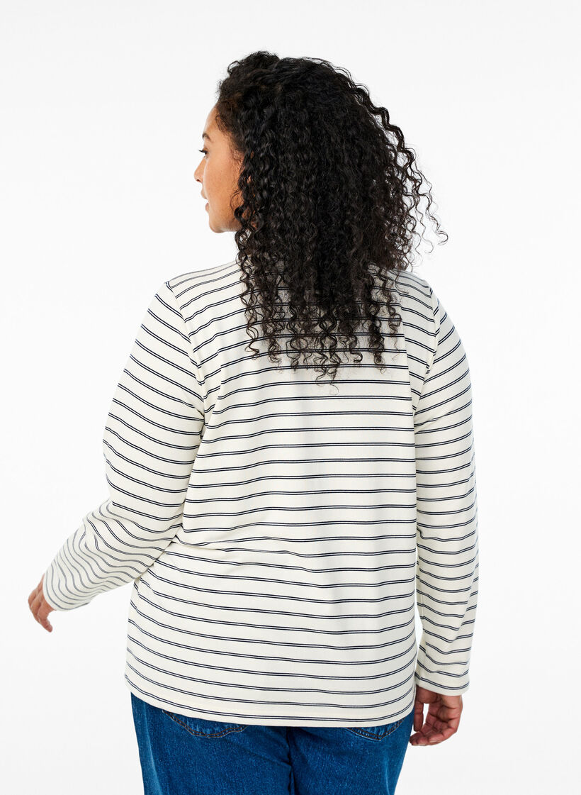 Striped polo shirt with zipper, White, Model image number 2