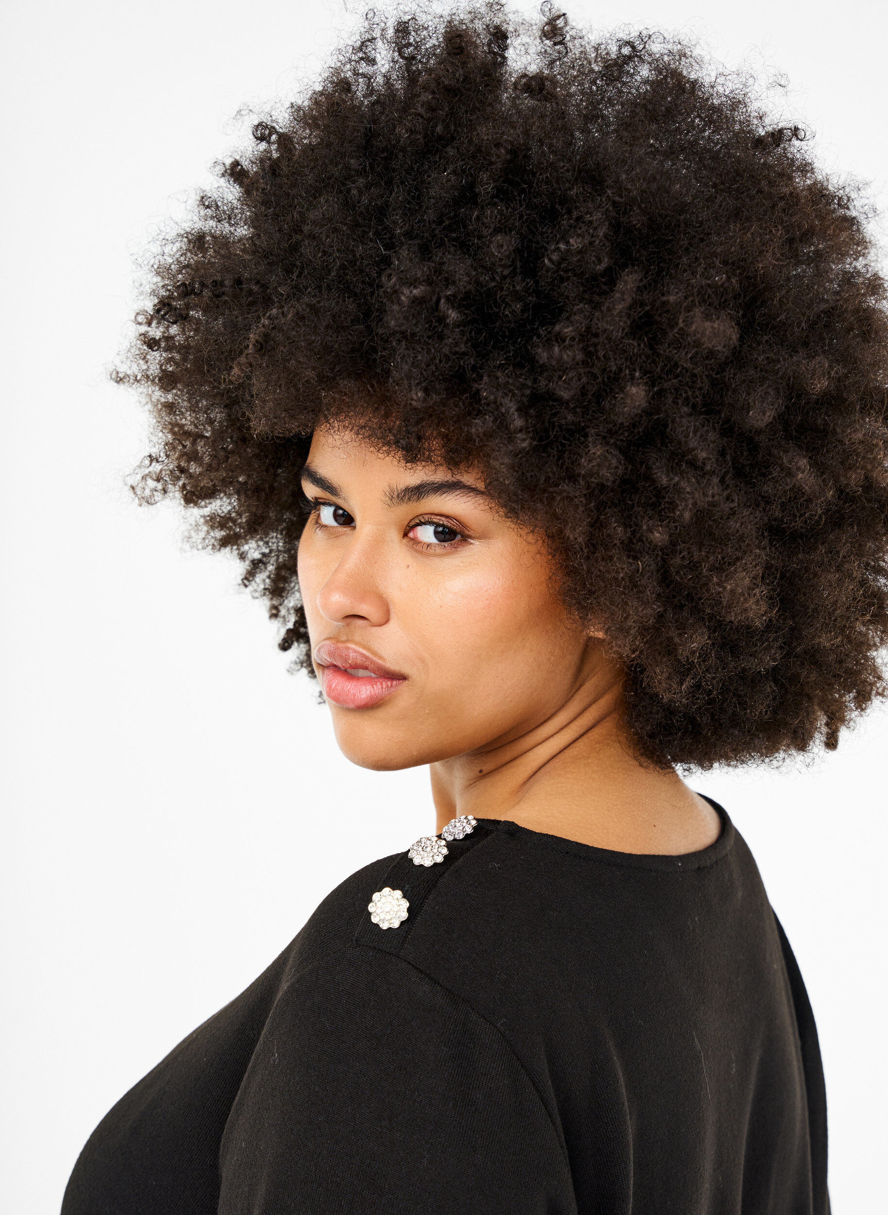 Zizzifashion Blouse with decorative buttons, Black, Model image number 3