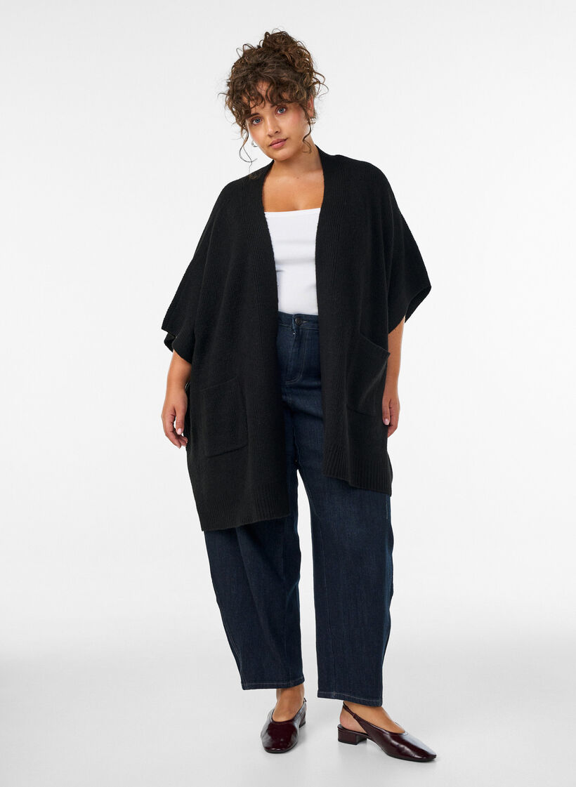 Cardigan with open front and wide sleeves, Black, Model image number 1