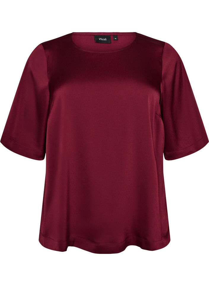 Satin blouse with elbow-length sleeves, Red, Packshot image number 0