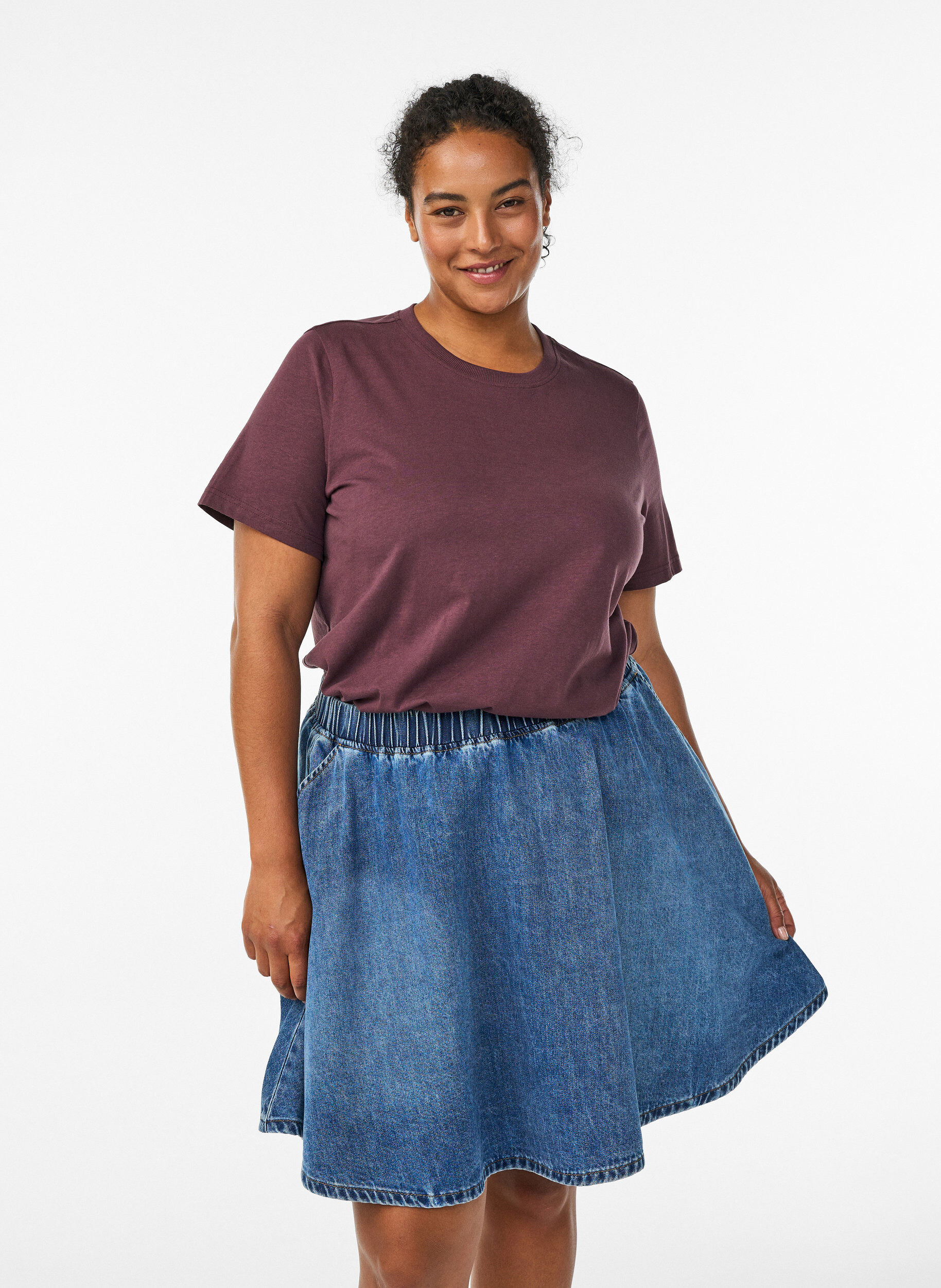 Short denim skater skirt, Blue, Model