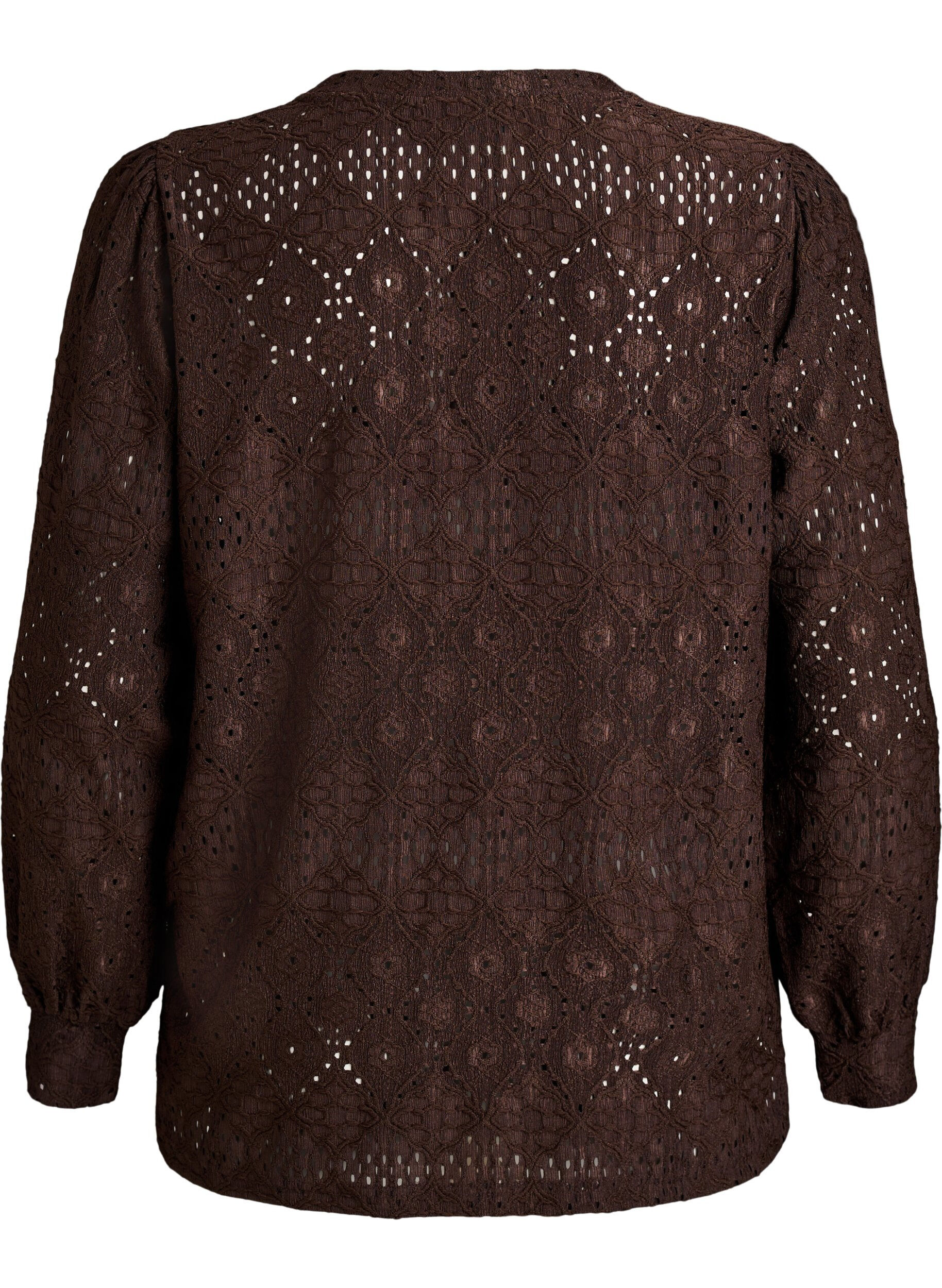Zizzifashion Long-sleeved blouse with eyelet embroidery, Brown, Packshot image number 1