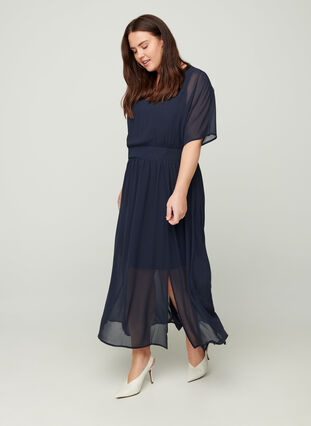 Long dress with smocking and short sleeves, Night Sky, Model image number 2