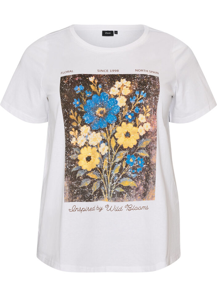 Cotton T-shirt with front print, White, Packshot image number 0
