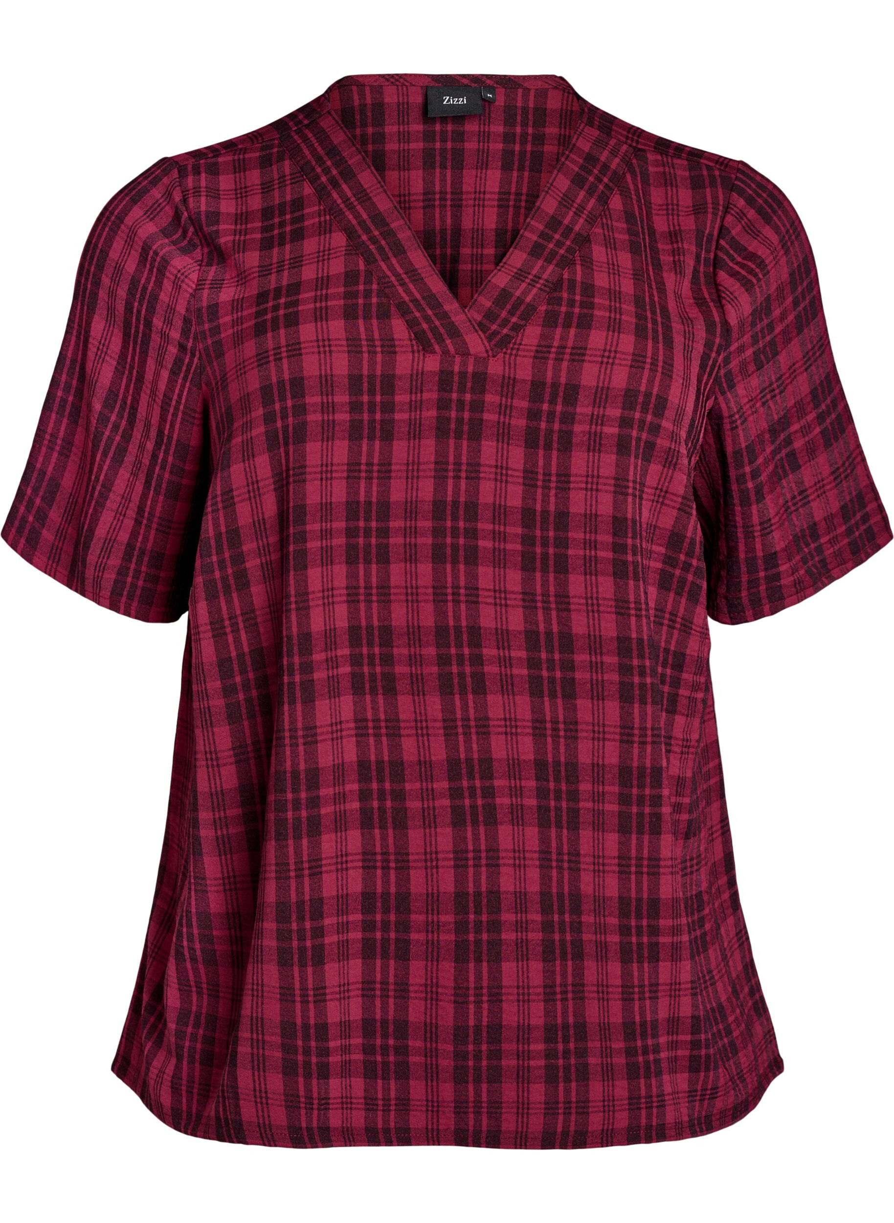Blouse with check pattern and V-neckline