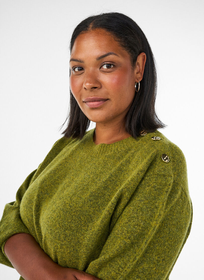 Knit blouse with button detail, Green, Model image number 3