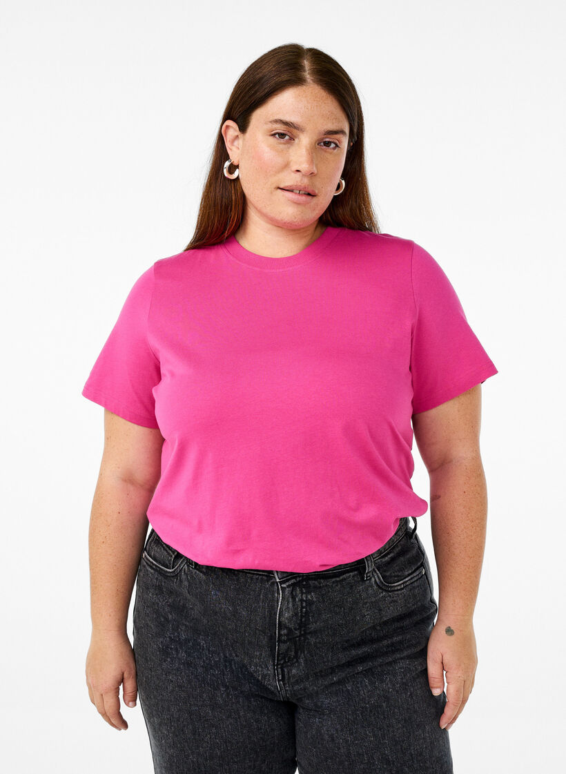Basic cotton T-shirt with round neck, Rose, Model image number 0