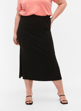 Long skirt in cotton with slit, Black, Model image number 3
