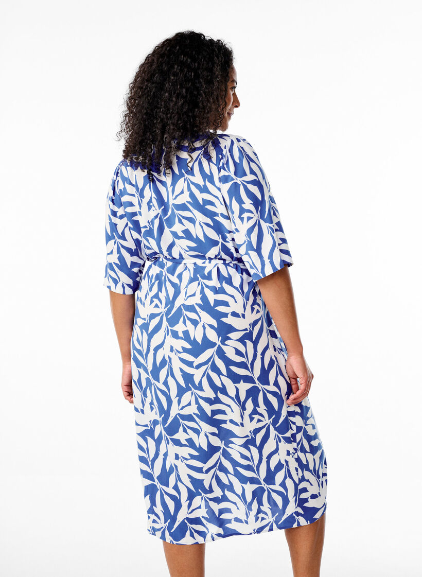FLASH - Midi dress with print and tie belt, Blue, Model image number 2