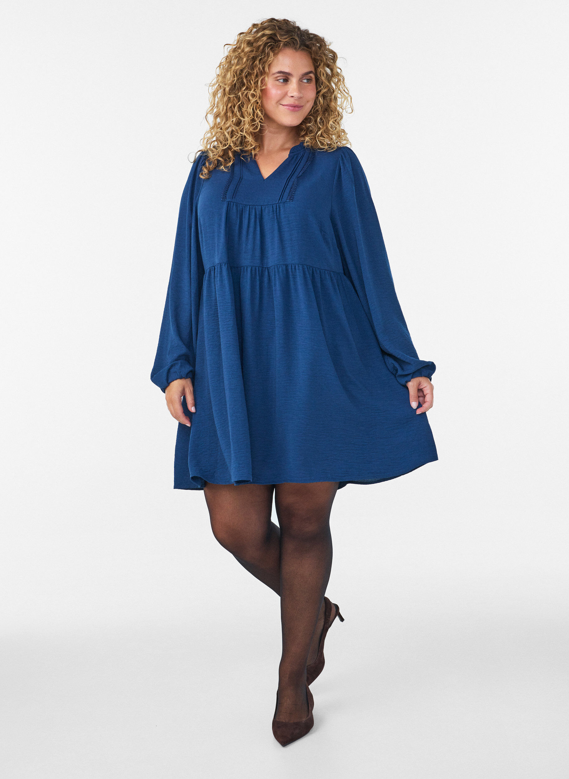 ZizzifashionA-line dress with an empire line, Blue, Model image number 1