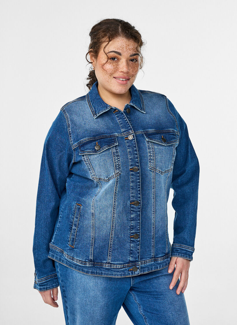 Denim jacket with a classic cut, Blue, Model image number 0