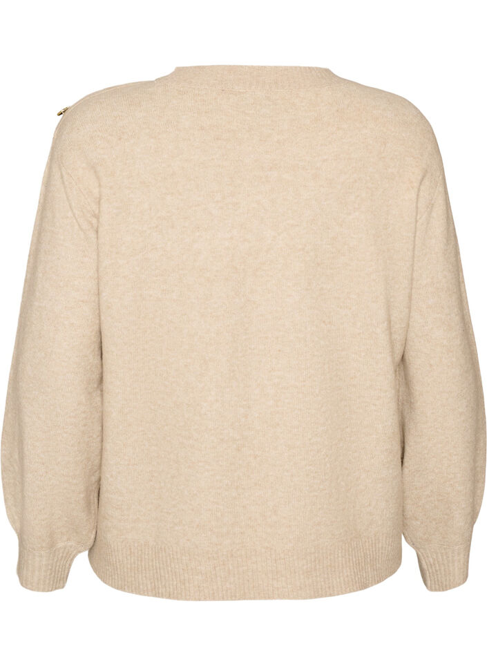 Knit blouse with button detail, Beige, Packshot image number 1